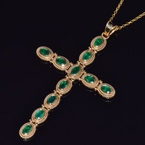 CERTIFIED NATURAL 2.78CTS EMERALD 18K 750 SOLID GOLD FILIGREE CROSS PENDANT